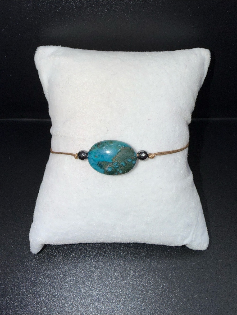 Turquoise Stone Cord Bracelet - Blue Green Gem Accent pull cord. Fits many sizes
